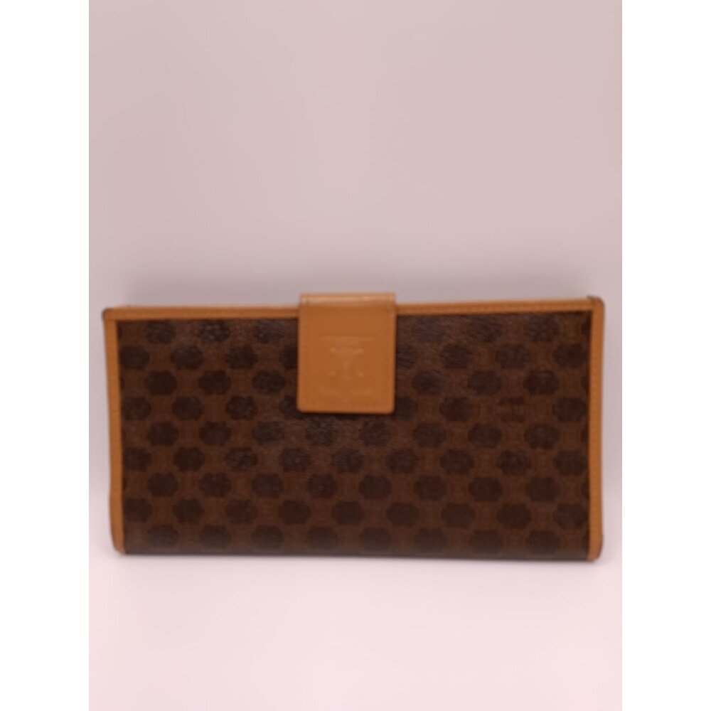 Vintage Celine Macadam Coated Canvas & Leather Long Wallet Clutch